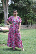 Indian handmade floral printed Cotton dress Women party wear dress gift for her.