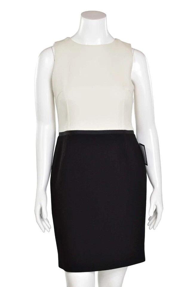 Michael Kors Collection Sleeveless Wool Crepe Dress in Black/Off-White sz 14 - Image 3 of 4