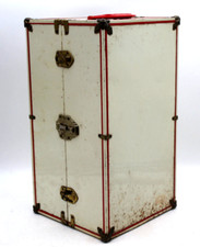 1950s Vtg 10x10x20" Ice Roller Skates Metal Case Locker Storage Box Red  White 