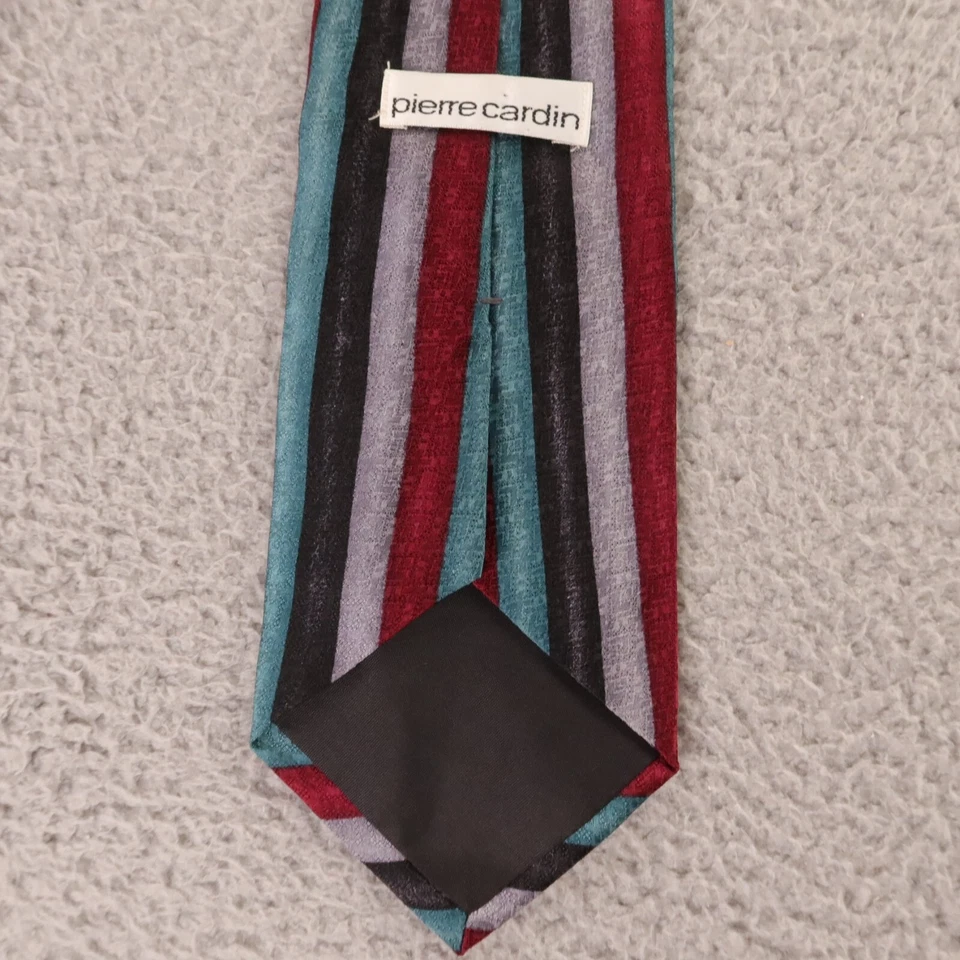 Corbata Pierre Cardin Roja Verde Negra Gris Rayas Seda Años 90 Hecha a Mano en EE. UU. 4" Foto 3 de 4