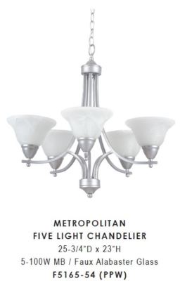 SUNSET LIGHTING 5 LIGHT CHANDELIER IN PAINTED PEWTER, 500W MAX, 120V #: F5165-54