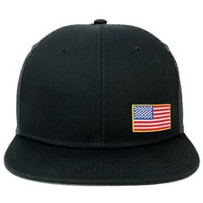 Oversize XXL Small Side USA Flag Patch Flatbill Mesh Snapback Cap - FREESHIP