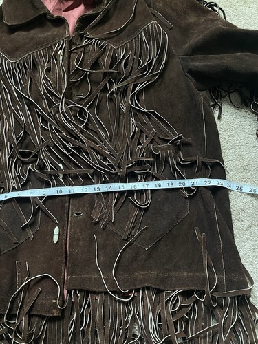 Vintage Bermans Fringe Suede Button Jacket 70s Hippie Western Fringed - Picture 5 of 6