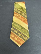 Vintage Wembley Tie Wemlon Fabric Orange Olive Tan Brown Gold Strip MCM 1970's