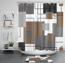 Modern Aesthetic Brown Abstract Geometric Shower Curtain Set for Bathroom Decor