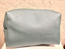Cosmetic Makeup Bag TEXTURED IRIDESCENT AQUA BEIGE interior GOLD ZIPPER PULL