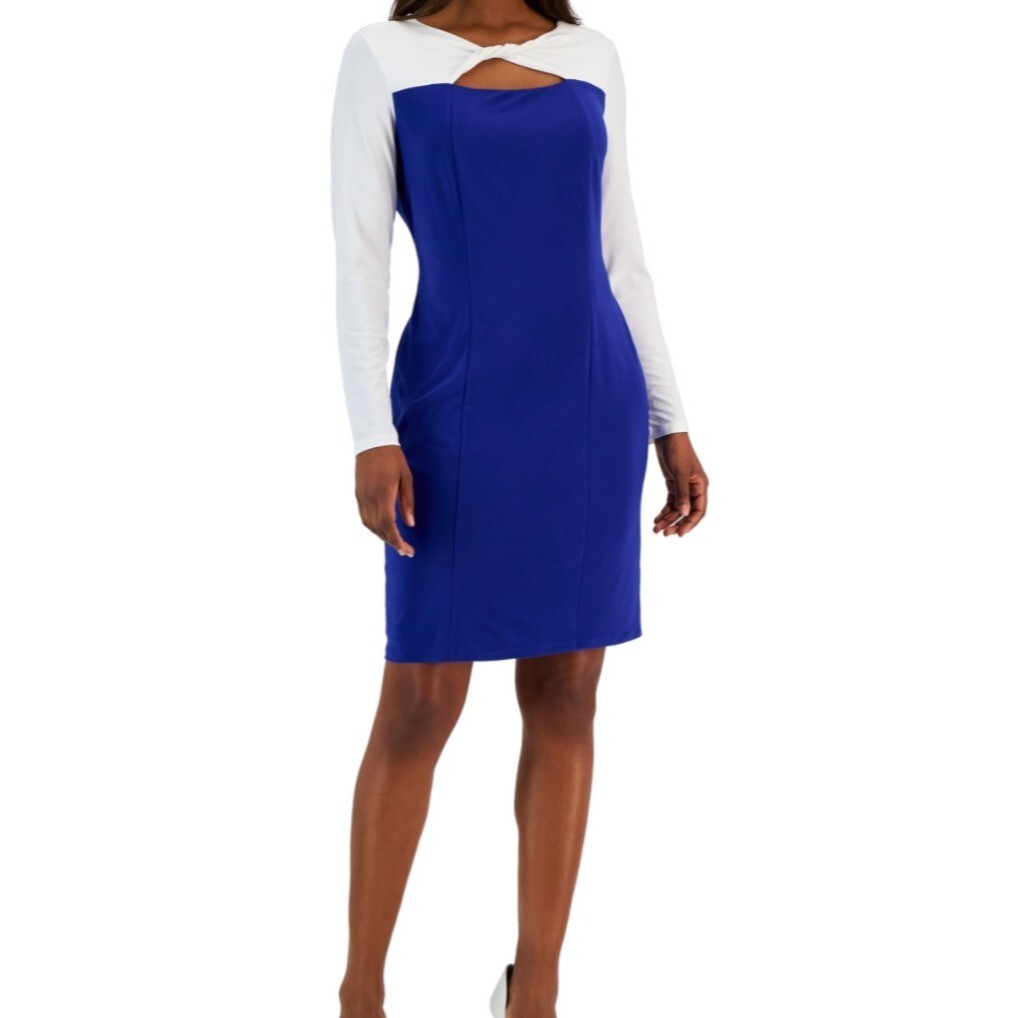kasper blue dress Womens Colorblock Knee-Length Sheath Xl Lined design keeps the UK Size:4 Sheath dress COLOR BLOACK DRESS What colour to wear