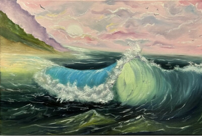Ölgemälde Abstrakt Seenlandschaft Seascape Wellen KoAn-Art Anna Kaplan Original