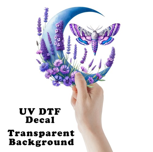 Lavendel Mond und Motte UV DTF Transparent Aufkleber / Decal - Bild 1 von 6