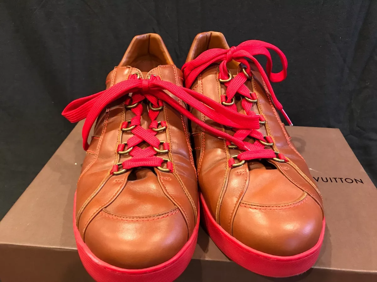 RARE LOUIS VUITTON Mens Sneaker Brown Leather RED Shoes LV 9.5 US