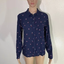 Rails Shirt Blouse Kate Cherry Boho Novelty Quirky Blue Button Down Size XS