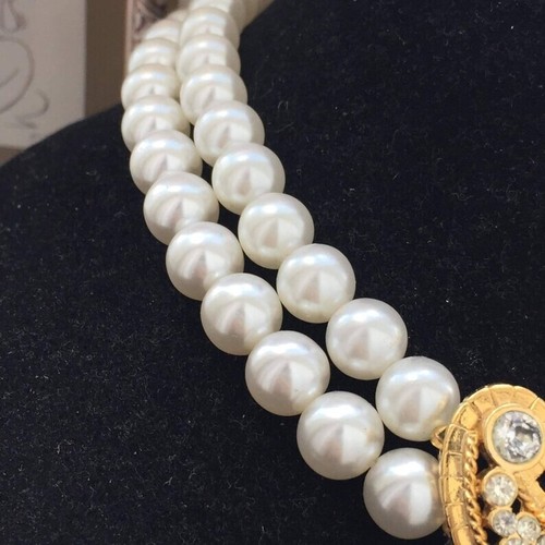 VTG Signed Craft Paisley Necklace Pearl Crystal Designer Rhinestones choker EUC  - Picture 3 of 6