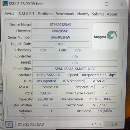 Seagate Momentus ST9320325AS USB & SATA 320GB1.5Gb/s 2.5" External Hard Drive - Picture 3 of 4