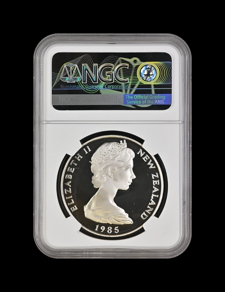 NEW ZEALAND. 1985, 5 Dollars, Silver - NGC PF69 - Black Stilt and Chicks - Image 4 of 4