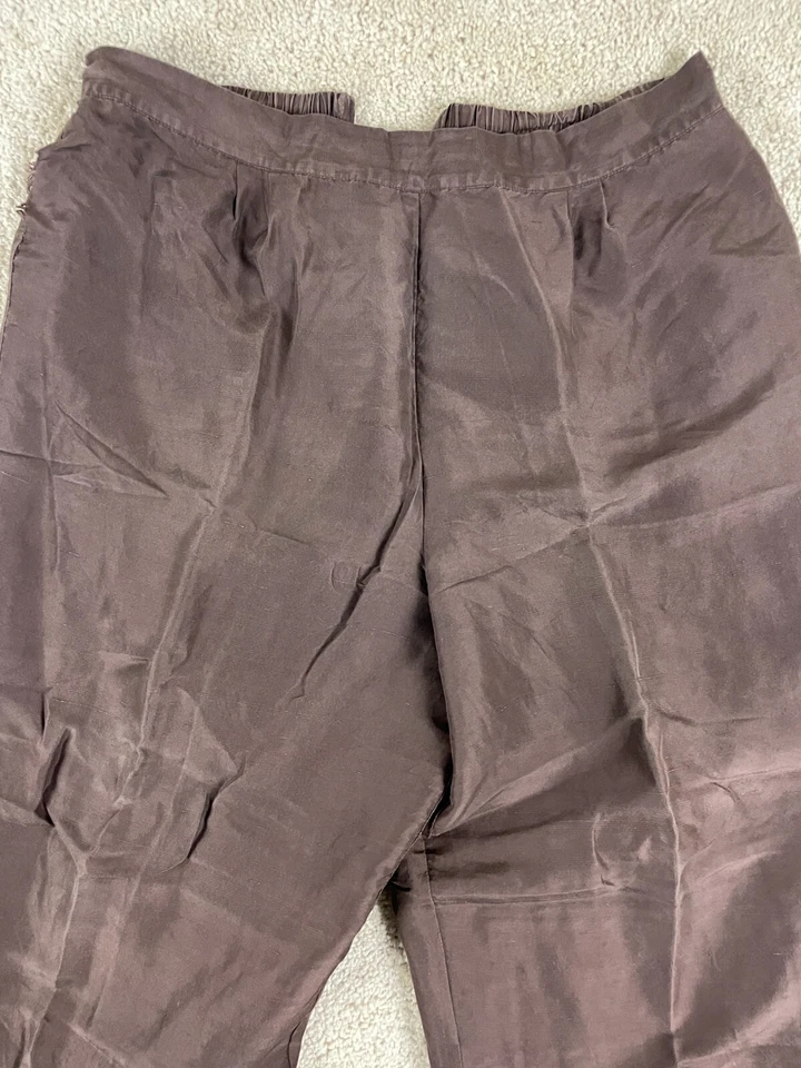 Pantalones al tobillo Ashley Stewart para mujer 34x26 forrados de seda cintura elástica regular marrón Foto 3 de 4