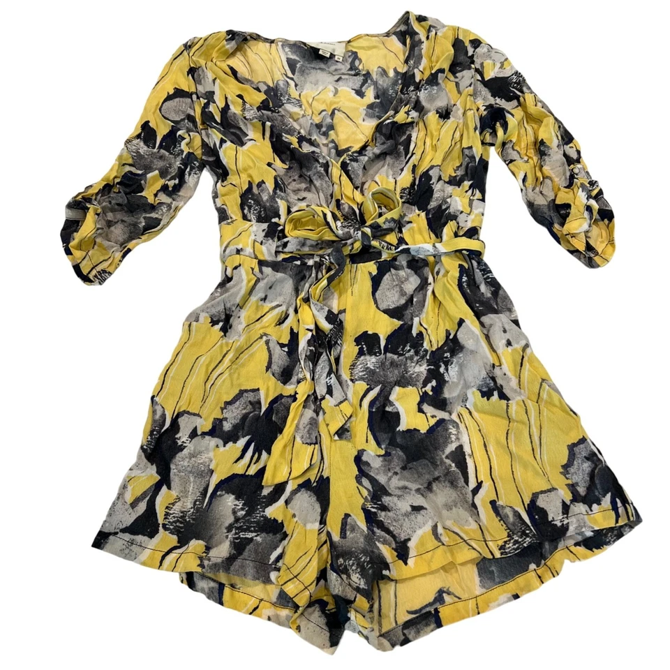 Mameluco floral Anthropologie Elevenses Somerset para mujer amarillo negro con cinturón talla XS Foto 3 de 4