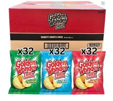 Golden Wonder Variety Crisps, 16 x (6x25g) Total 96 Crisps, Multipack Snacks