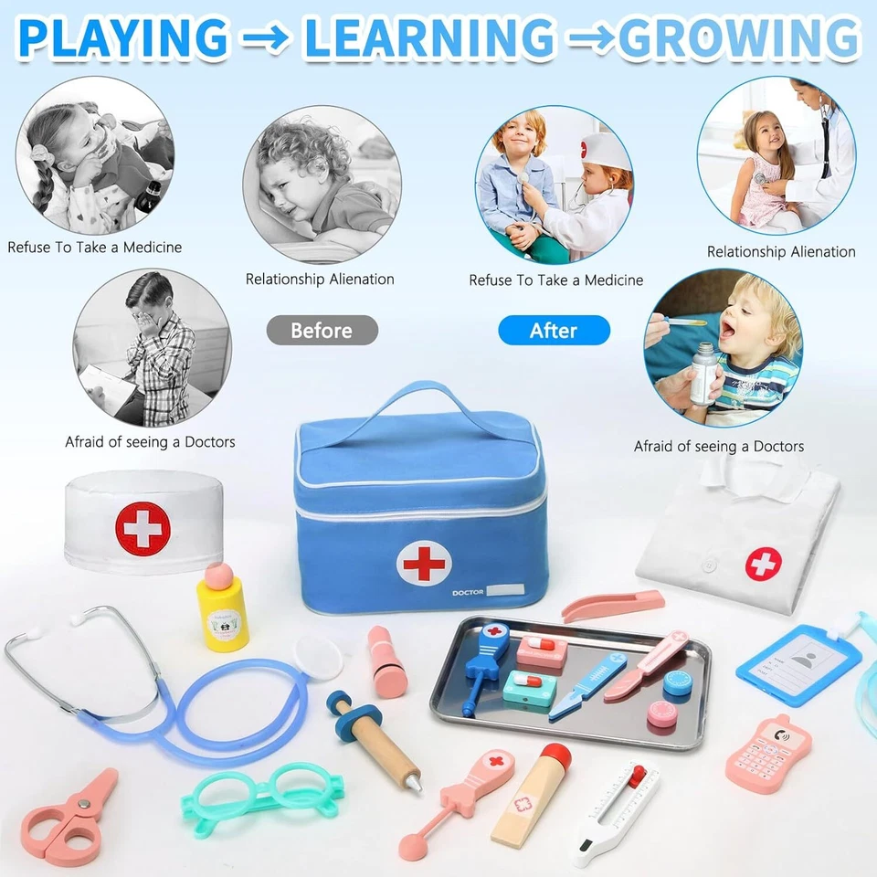 Teneytoyz Arztkoffer Kinder Doktorkoffer Stethoskop Thermometer Arzttasche - Bild 3 von 4