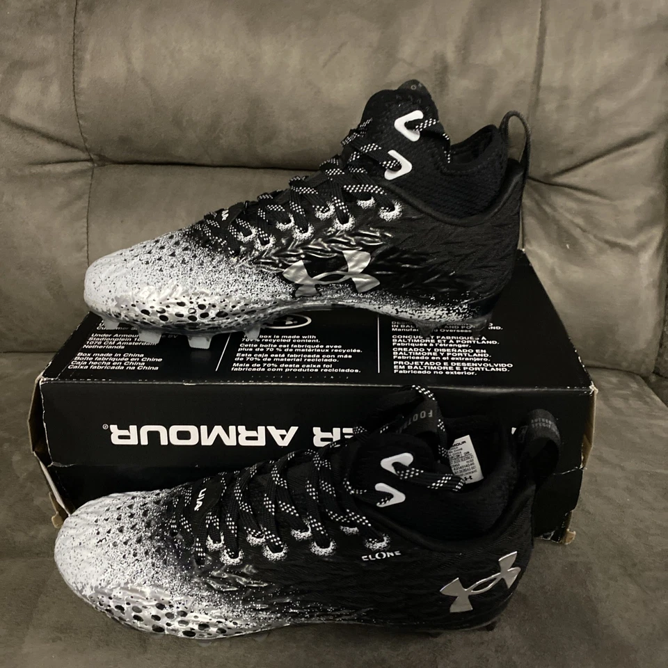 New UA Under Armour Spotlight Clone MC Football Cleats Black/Silver Women's 6.5 - Image 2 of 4