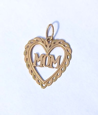 14k yellow gold MOM Heart pendant charm Mothers Day
