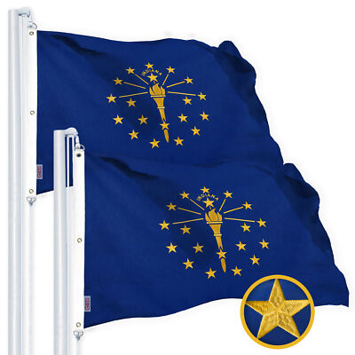 NEW G128 Indiana Flag 2-Pack 6x10 FT Embroidered Tough Spun Polyester, State