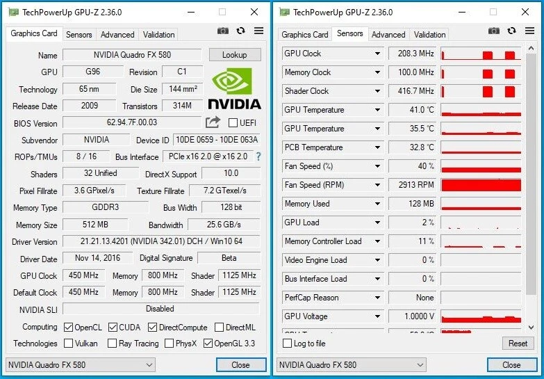 ✅Carte Graphique Nvidia Quadro FX 580 512Mb GDDR3  / DirectX 10 - Immagine 2 di 4