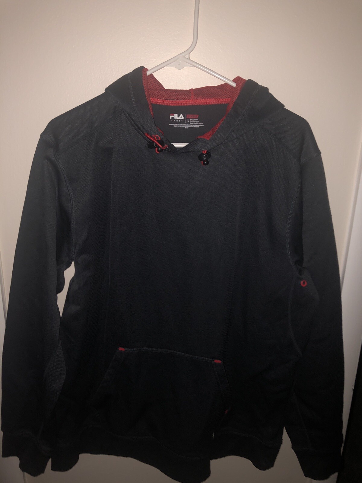 Mens FILA Large grey and red hoodie with pockets