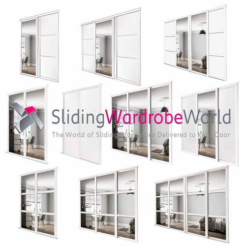 Shaker WHITE & Mirror SpacePro Sliding Wardrobe Door Kits & tracks (All