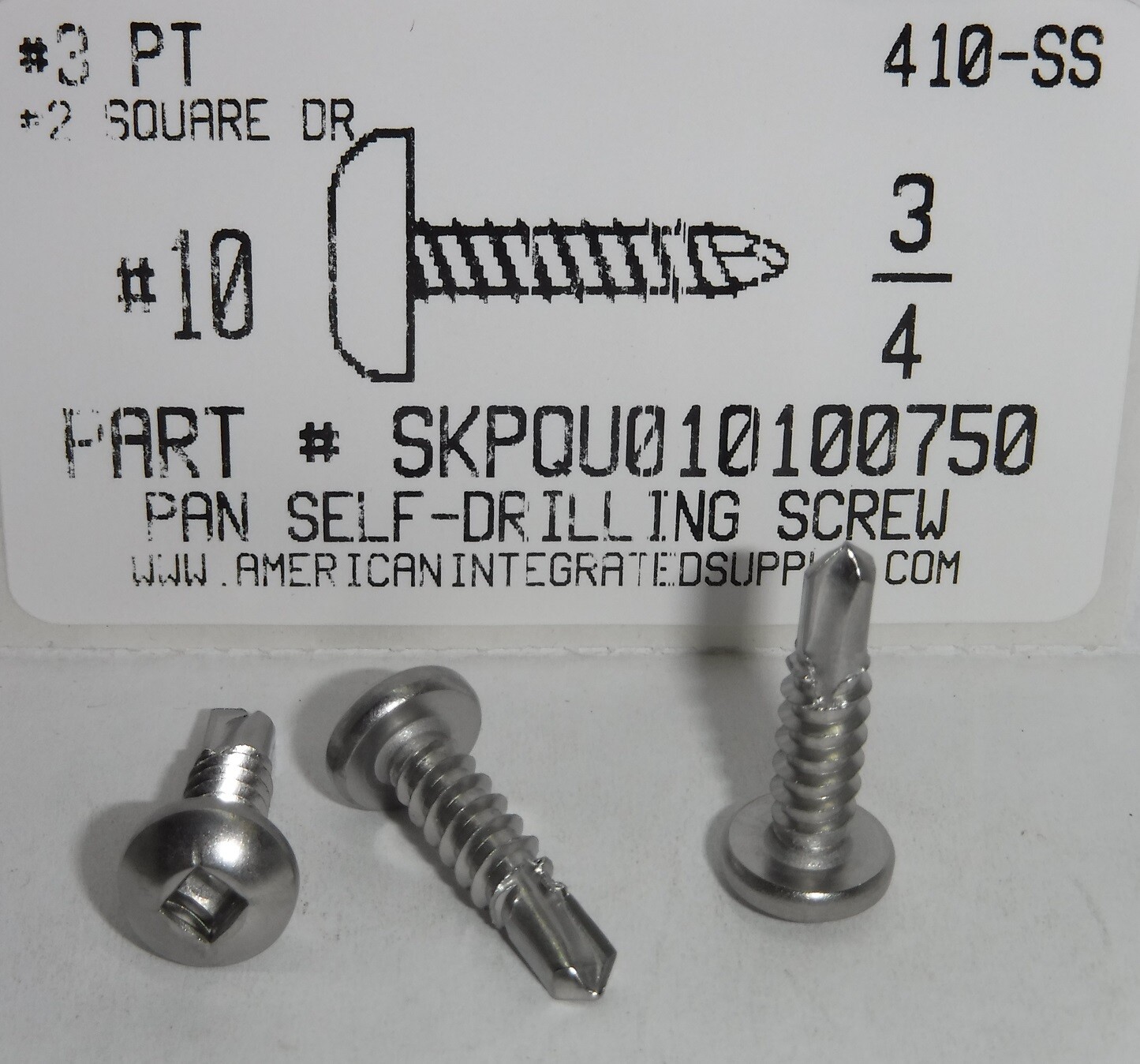 10x3/4 Pan Head Square Drive Self Drilling Screws Stainless Steel (300