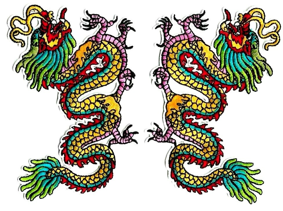 Chinese Dragon Kung Fu Patch Lot of 2 [Pair] Iron or Sew On Embroidered