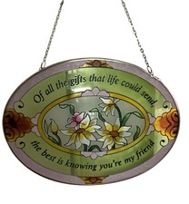 Vtg Oval Floral Sun Catcher Stained Glass Friendship READ