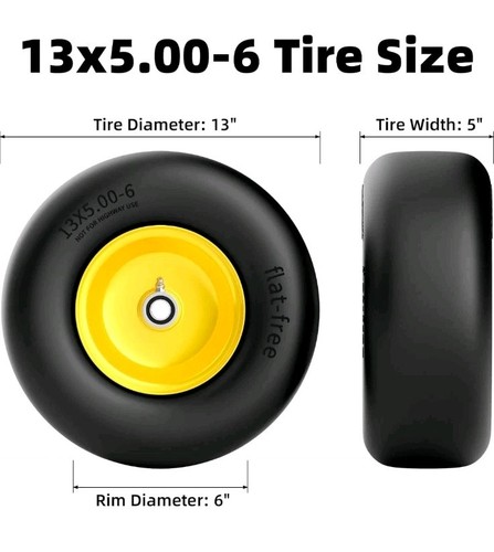 (2er Pack) 13x5.0-6 13x5x6 GELB plattfrei Vollmähräder Reifen 3/4 ACHSEN - Bild 2 von 8