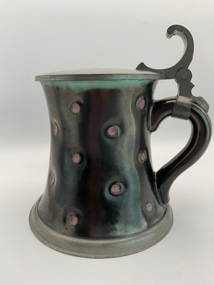 VTG E. W. Regensburg Germany Pink Polka Dot Metallic Gun Metal Glaze Beer Stein.