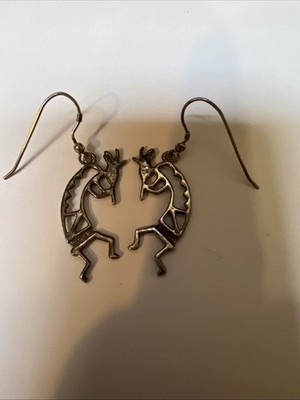 Native American Southwestern Sterling Silver Kachina Dancer Hook Earrings