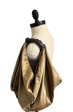 Monserat De Lucca Hobo Shoulder Bag Green/Gold Satin Leather Handle Inner Pouch