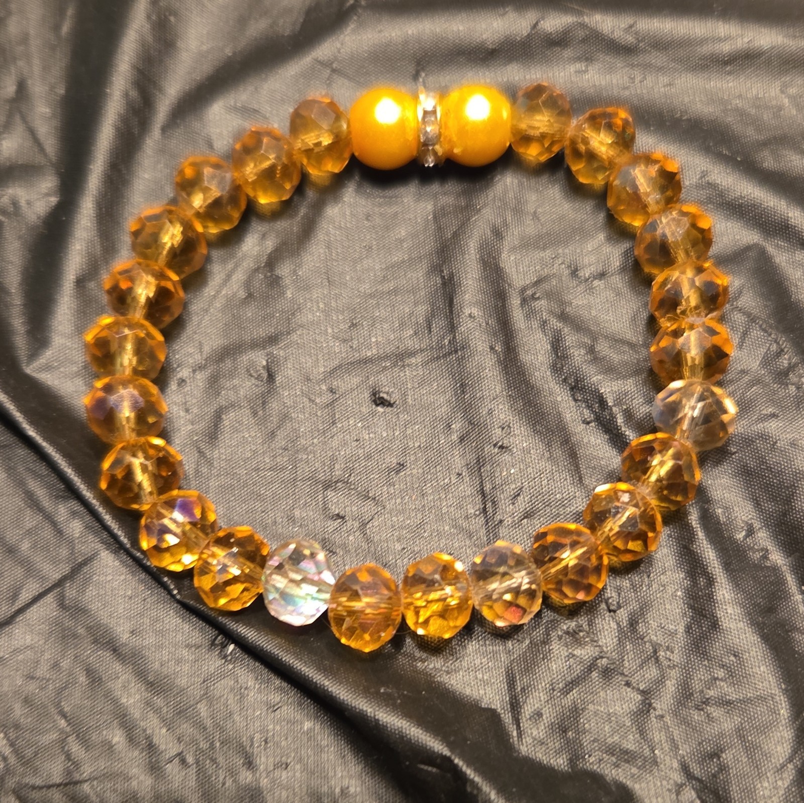 Amber Glass Round Beaded Stretch Bracelet Stackable Ball/Bead Chain