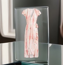 New Next Size 10 Ecru White Pink Tie Die Wrap Midi Ruffle Details Dress Summer