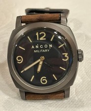 Raro orologio grande uomo ANCON militare MIL006-00086 automatico quadrante nero gomma