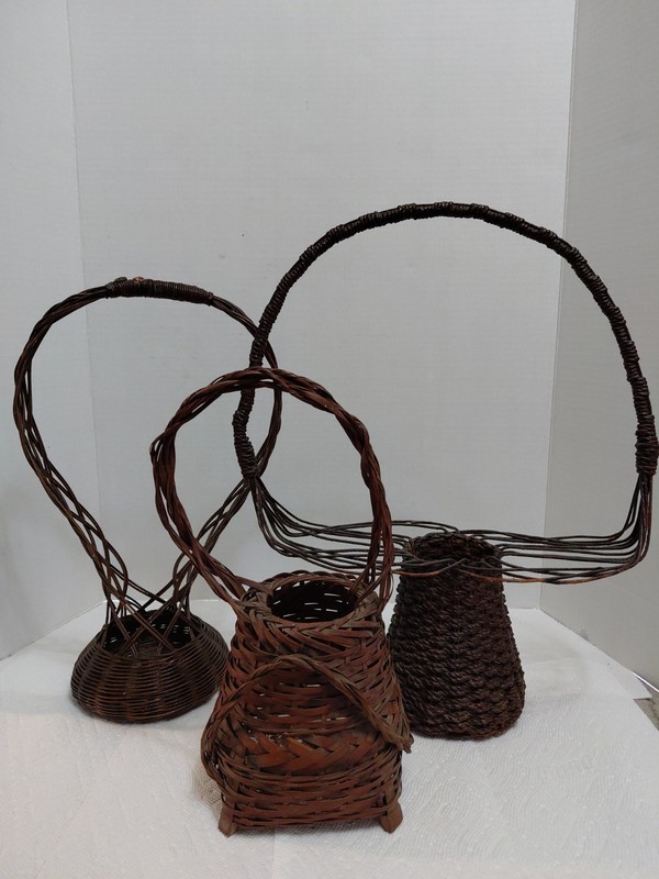 Vintage Set of 3 Japanese Bamboo Ikebana Baskets Flower Vases W/Handles