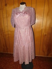 Vintage Lavender Lace Dress 1940's Waist 36" SENSIBLY YOUNG Side Zip 