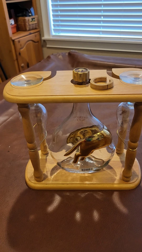 MEUKOW France Cognac Empty Bottle Gold Panther 750ml Wood Stand 2 glasses CLEAN - Image 4 of 4