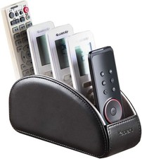 All-in-One Leather TV Remote Control Holder Black W/ 5 Compartments Nightstand