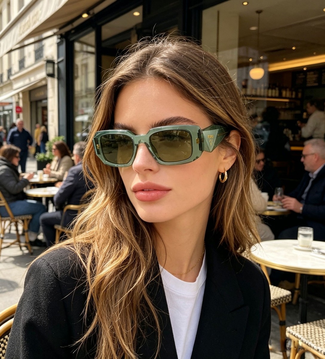Prada PR17WS Women's Sunglasses Retro Square Transparent Green