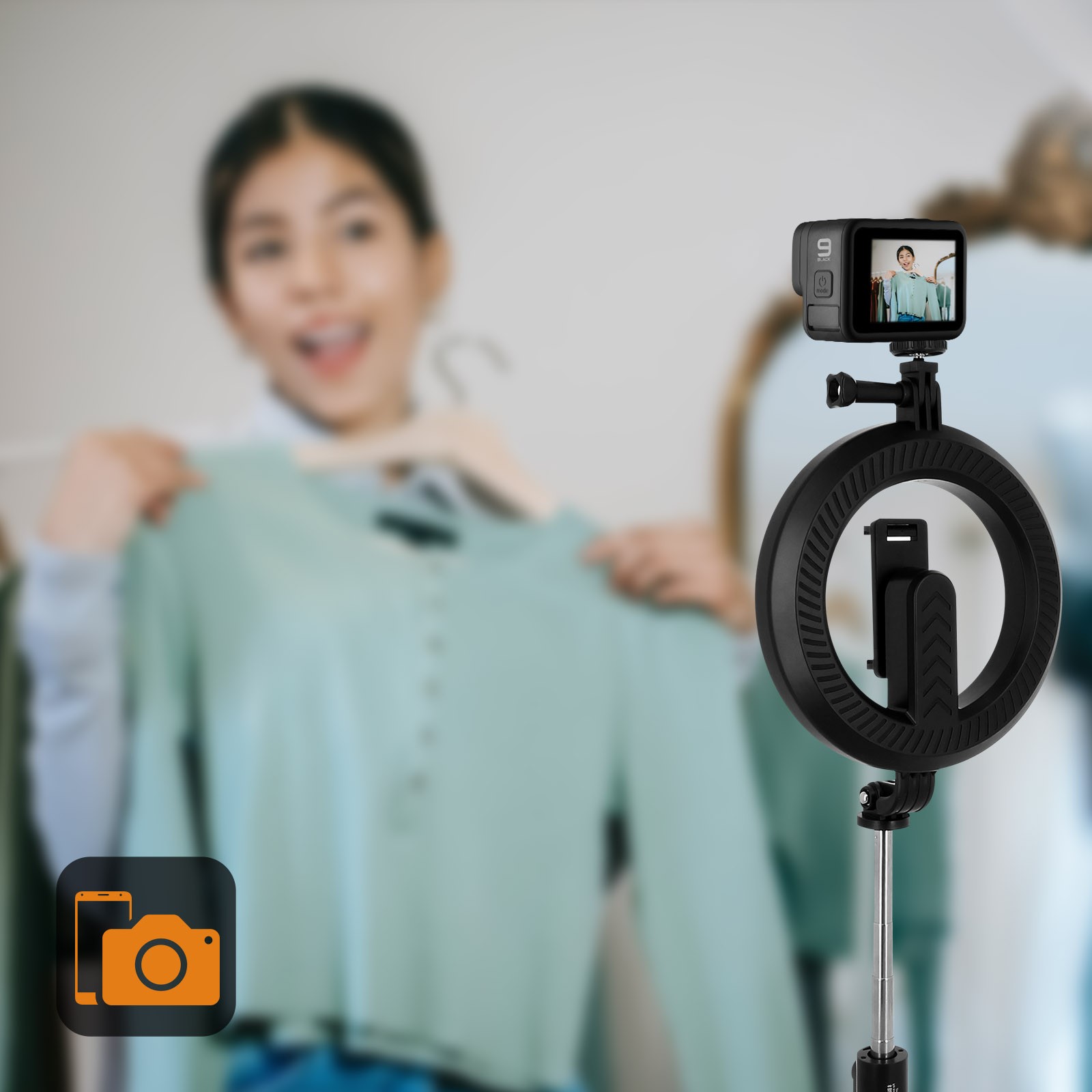 Perche Selfie Smartphone Ring Light Trépied Bluetooth LinQ Noir Connecté - 4