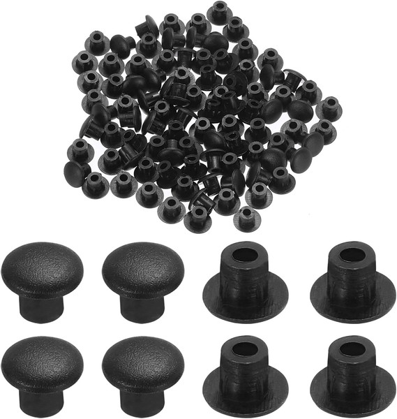 Kunststoff-Lochstopfen, 5 Mm, Schwarze Schraubkappen, Zum Einrasten, Runde Knopf-image