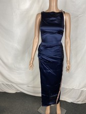 House of Cb Womens Roxanne Silky High Slit Maxi Dress Size XS Navy Blue