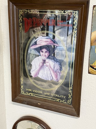 Vintage Dr Pepper King of Beverages Framed Mirror Wood Soda