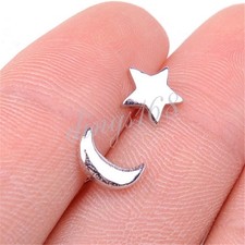 925 Sterling Silver Hypo-allergenic Star / Moon Asymmetrical Stud Earrings H1293