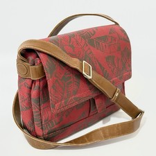 Vintage Gucci Red Coated Canvas Crossbody Messenger Bag Brown Leather Italy