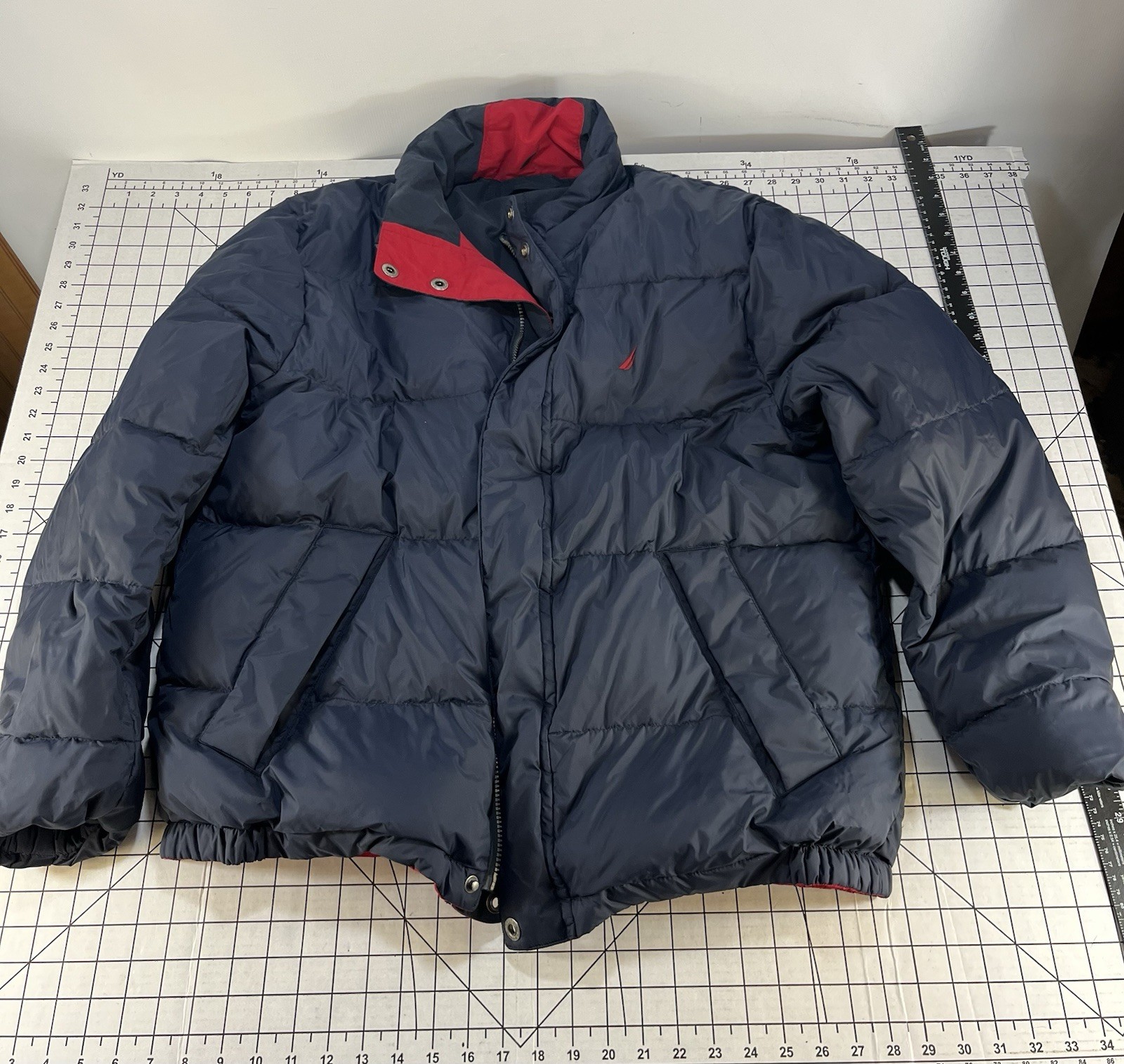 Vintage NAUTICA Puffer Jacket Duck Down Reversible Mens L Coat 90s Y2K Bubble image 2